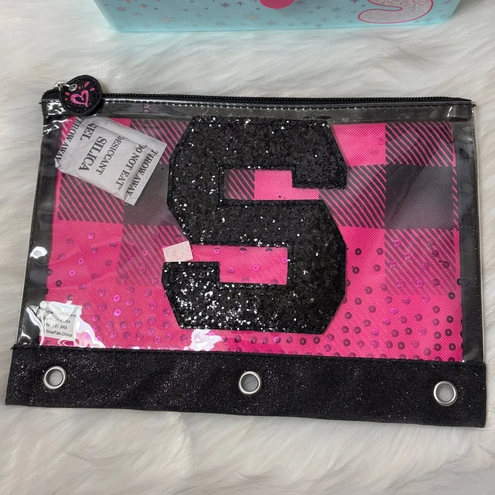 Set of 2 Justice Letter S Make Up Organizer Caboodle Pencil Pouch